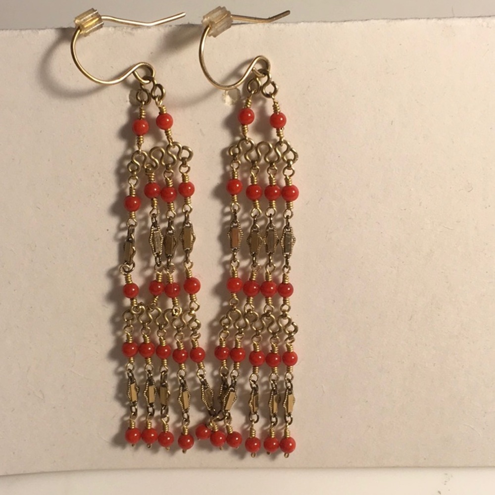 Vintage coral and Gold Dangle Earrings